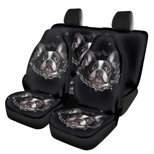 Howilath French Bulldog Print Car Seat Cover Set of 4 Universal Fit Front Back Seat Cushion Protectors Accessories Interior Decor, Easy to Install - color: French Bulldog
