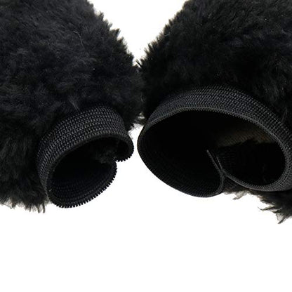 Modengzhe 2 Pcs Plush Car Handbrake and Gear Shift Knob Cover, Warm and Anti-Slip Protective Sleeves, Black