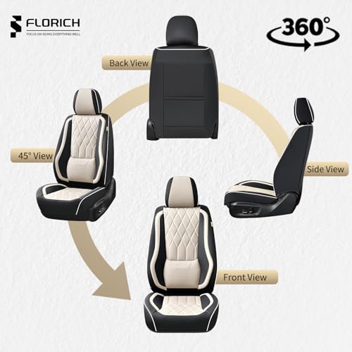 Leather Seat Cover Front Seats Automotive Car Seat Covers Front Seat Cover Waterproof Car Seat Protector with Lumbar Support 2 Pack Universal Fit for Most Cars Sedans Trucks SUV, Black&Beige