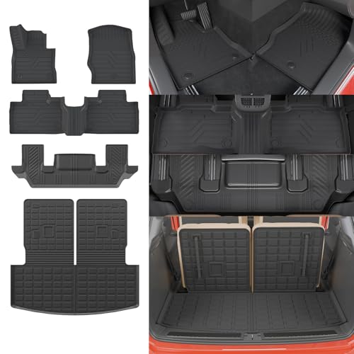 Floor Mats Compatible with 2020-2026 Ford Explorer 6 Seat Trunk Mat Cargo Liner TPE Back Seat Cover Protector 2025 Explorer Accessories (Fit 6 Seat,Trunk Mat with Backrest Mats+Floor Mats) - style: For Ford Explorer | 2020-2026