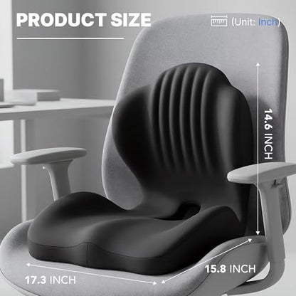 Ergonomic Seat Cushion, Office Chair Seat Cushions with L-Shaped Design, Memory Foam Orthopedic Cushion with Coccyx Hollow, Lumbar Support & Tailbone Pain Relief for Car, Truck, Gaming Chair (Black)