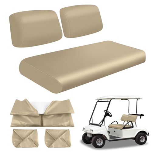 Golf Cart Front Seat Covers Beige Micro Fiber Leather Seat Covers Replacement for Club Car DS 1982-2000, Staple On - color: Beige, size: Club Car DS 1982-2000