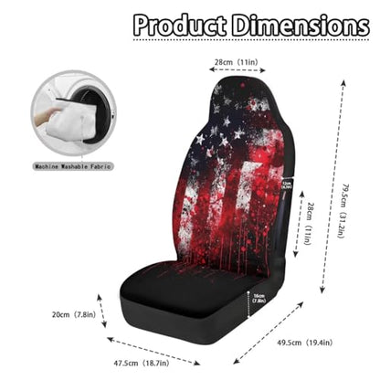 American Flag Print 2 Pcs Car Seat Cover for Front Seats, Tie Dye Printed Non-Slip Car Front Seat Covers Compatible with Airbag, Universal Fits Cars Interior Accessories - color: Black and Red - American Flag Tie Dye