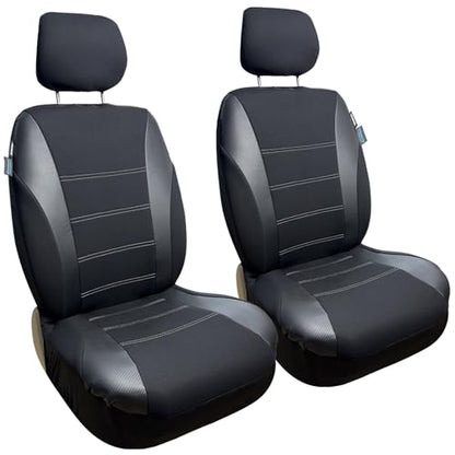 Champlus Car Seat Covers, Carbon Fibre and Durable Breathable Mesh 2 Front Bucket Seat Covers, Universal Fit Automotive Sedan Cars, SUVs, Trucks, Mini Vans, Airbag Compatible, Easy to Install - color: Black