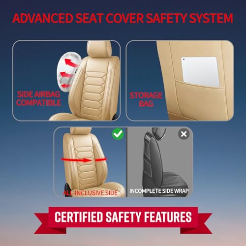 Fit Challenger Car Seat Covers (Only Front 2 Seats) Compatible with Dodge Challenger 2009-2020 2021 2022-Full Coverage Breathable Leather, Airbag Compatible, Waterproof & All-Weather, Beige - color: Front Pair F1 beige, size: Dodge-Challenger-2009-2022