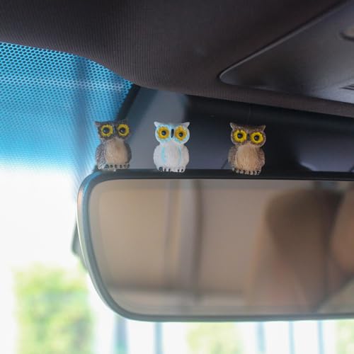 Refintural Cute Car Accessories - 6 Pcs Resin Mini Owls for Car Decor, Dashboard Decorations, and Desk Decorations - Cute Ornament Gifts and Interior Decors