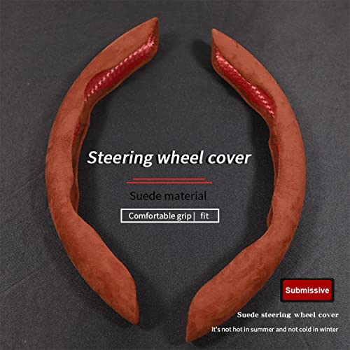 Car Steering Wheel Cover, Microfiber Suede Leather and Carbon Fiber Double Sided Design, Warm in Winter and Cool in Summer, Breathable Non Slip Segmented Protector for Most Cars (Turn Fur/Brown) - color: Turn Fur/Brown