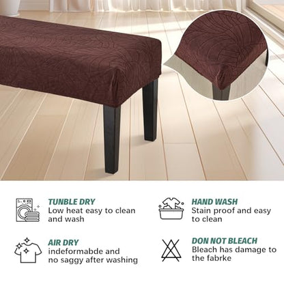 FUANGUI Waterproof Bench Cover, Stretch Jacquard Dining Bench Cover for bedrooms, Living Rooms, Kitchens, Protector Chair Bench Piano Bench Seat Covers Stool Slipcover Removable, Washable - Coffee - color: Jacquard Coffee