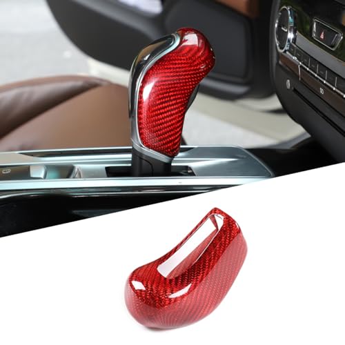 Car Real Carbon Fiber Gear Head Knob Trim Cover Fit for Maserati Ghibli/Quattroporte/Levante 2013-2018 Center Console Gear Knob Trim Cover Interior Accessories (Red Carbon Fiber)