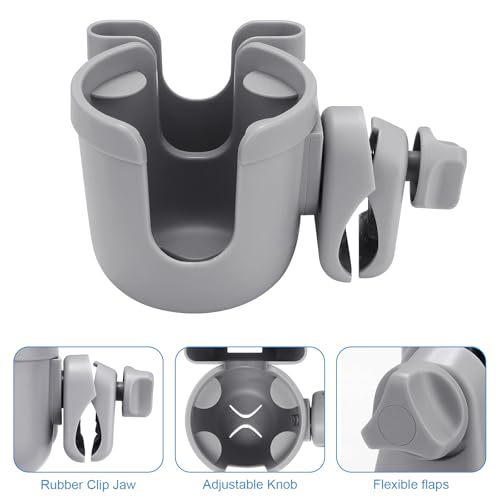 Accmor Stroller Cup Holder with Phone Holder, Bike Cup Holder, Universal Cup Holder for Uppababy Nuna Doona Strollers, 2-in-1 Cup Holder for Walker, Wheelchair, Scooter - color: All Grey