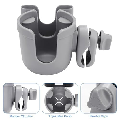 Accmor Stroller Cup Holder with Phone Holder, Bike Cup Holder, Universal Cup Holder for Uppababy Nuna Doona Strollers, 2-in-1 Cup Holder for Walker, Wheelchair, Scooter - color: All Grey