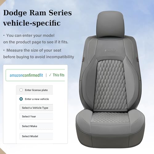 Coverado Dodge Ram 1500 Flat Front Seat Covers, Faux Leather Truck Gray Car Seat Covers Fit for 2009-2018 Dodge Ram 1500 2500 3500 Crew/Mega Cab Trucks - color: Gray, size: Flat Front&No Rear