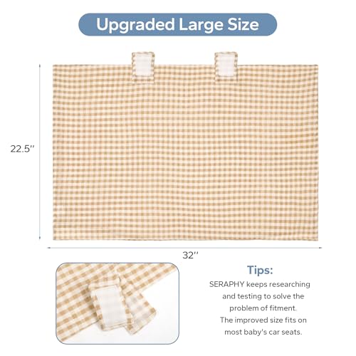 SERAPHY 100% Muslin Cotton Car Seat Covers for Babies, Universal Baby Car Seat Cover, Breathable Muslin Carseat Cover Canopies for Boys and Girls, Soft Infant Car Seat Cover for Summer — Beige - color: Beige