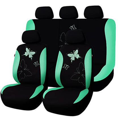 Flying Banner Butterfly car seat Covers ful Set Fashion Universal Lady Woman Female Rear Bench Split Colorized (Mint Green, Full Set - Lace) - color: Mint Green Lace, size: Full set