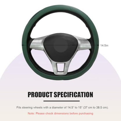Car Steering Wheel Cover, Leather Breathable Ice Silk Auto Wheel Wrap with Anti-Slip Lining, Scratch-Resistant Elastic Protector Fit for 14.5-15 Inch Steering Wheels (Green) - color: Green