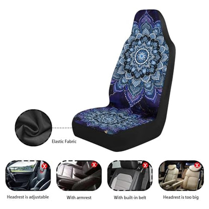 INSTANTARTS Blue Mandala Car Seat Covers 2 Piece Polyester Front Bucket Seat Protectors, Boho Style Soft & Durable, Universal Fit for Most Cars SUVs Sedan - color: Blue Mandala