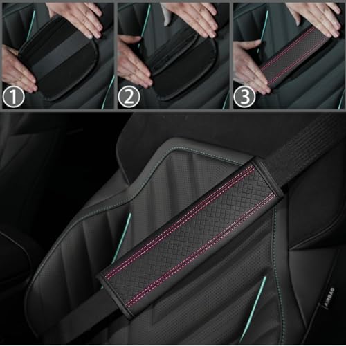 NBTEPEM 6 PCS Car Steering Wheel Cover Set, Microfiber Leather Steering Wheel Covers Universal 14.5-15 inch, Center Console Cover, Seat Belt Cushion, Cup Holder Coaster, Car Accessories Set Pink - color: Black with pink, size: Steering Wheel Cover Set