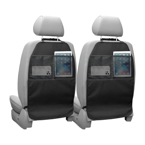 2 PCS Back Seat Cover for Kids, Car Kick Mat Seat Protector with 2 Storage Pockets, Premium Water Resistant Backseat Kick Mats Protect Vehicle from Dirt, Mud, Scratches