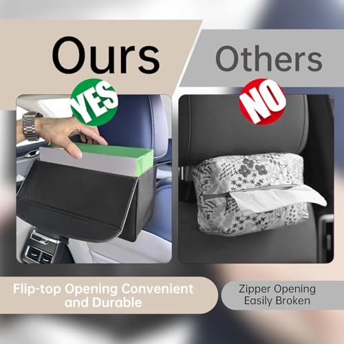 Car Tissue Holder, RSNGTA Rectangular Tissues Box Keep Vehicle Tidy, Premium PU Leather Car Seatback Napkin Holder for Standard 120 Tissues Size, Extra Large Tissue Box for Storage&Organization Black