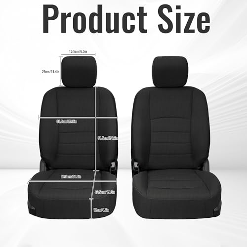 Front Heavy-Duty High-Density Composite Fabric Seat Covers for Dodge Ram 1500 (2009-2018) & 2500 (2010-2018), Waterproof & Foam Padded, Easy to Install & Clean - Black - size: Front