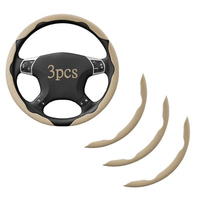 Steering Wheel Covers, 3PCs Leather Anti-Skid Clip on Car Steering Wheel Cover Protector Universal for Most Car Wheel, Beige - color: Beige