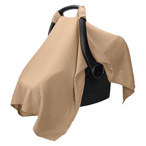 Comfy Cubs Baby Car Seat Cover - Soft, Breathable Bamboo Rayon and Muslin Cotton Blend - Lightweight Canopy for Sun, Bug, and Comfort Protection - Large Size Infant Seat Cover in Cedar Design - color: Cedar