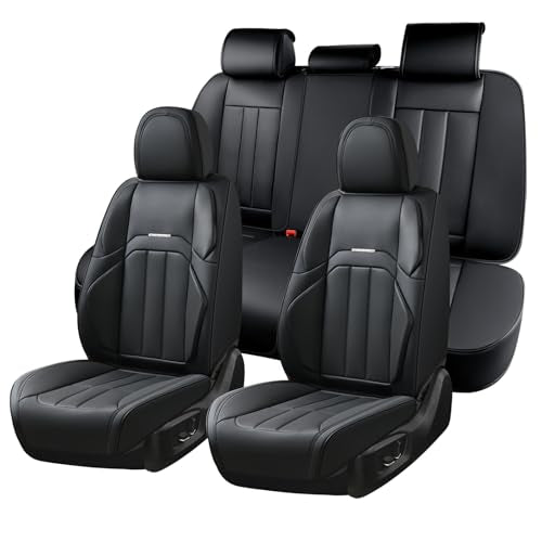 Coverado Nappa Leather Car Seat Covers Full Set, Luxury Waterproof Seat Protectors, Airbag Compatible Anti‑Slip Auto Seat Covers, Universal Fit for Most Cars SUVs Trucks Pickup Vehicles - color: Black, size: FullSet
