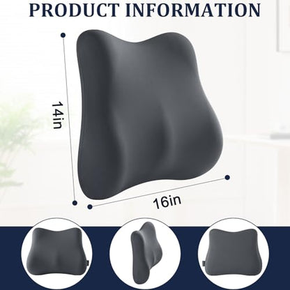 Lumbar Support Pillow Office Chair Lumbar Pillow Lower Back Pain Relief Cozy Dark Gray Memory Foam Back Cushion with Removable Cover Suitable for Car, Bed