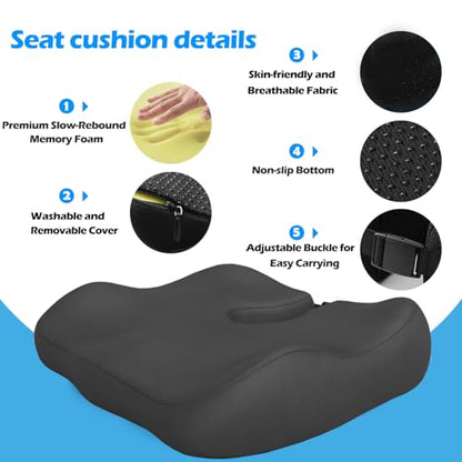 Extra-Dense Seat Cushions for Office Chairs, Orthopedic Seat Cushion for Desk Chair, Car, Wheelchair, Ergonomic Sciatica Support, Hip & Tailbone Pain Relief Cushion for Long Sitting (Black)
