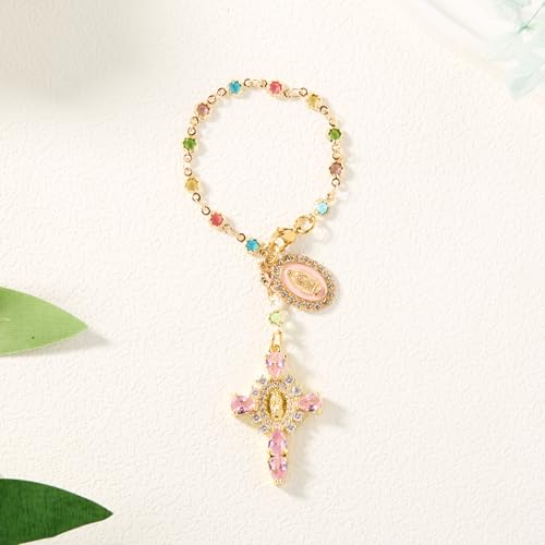 Virgen De Guadalupe Car Charm - Steering Wheel Accessory & Rearview Mirror Hanging, Cross Pendant Automotive Protection Decor - color: Gold