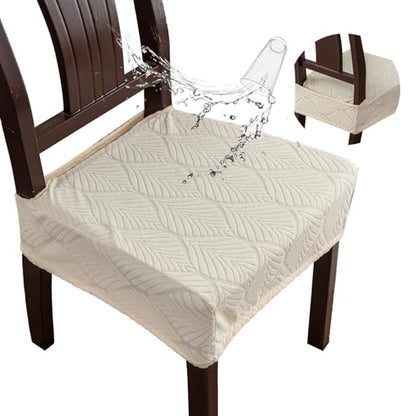 Removable Washable Dining Chair Seat Covers Set of 2,Stretch Jacquard Chair Seat Cushion Protector Slipcovers, Rear Covers - color: Beige, size: 2PCS-Rear-covered