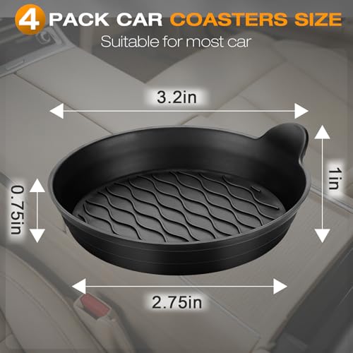 Car Coasters for Cup Holders, Universal Non-Slip Coasters Set of 4 Pack, Black Silicone Car Accessories Interior for Car Truck Cup Holder