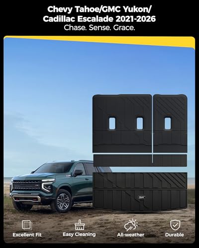 3W Cargo Liner & Seat Back Mats for 2021-2026 Chevrolet Chevy Tahoe/GMC Yukon (Only Yukon, Not Fit Yukon XL)/Cadillac Escalade (Only Escalade, Not Fit Escalade ESV), All Weather TPE Custom Fit - size: Chevy Tahoe 21-26 Cargo Liner&Backrest