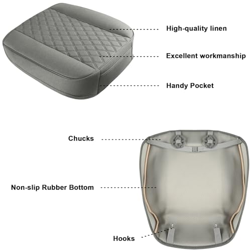 Linen Front Car Seat Cover Protector Anti-Slip Bottom Seat Cover Fits 95% of Vehicles,Wrapping Around The Bottom,Diamond Pattern(Gray-2Pcs)