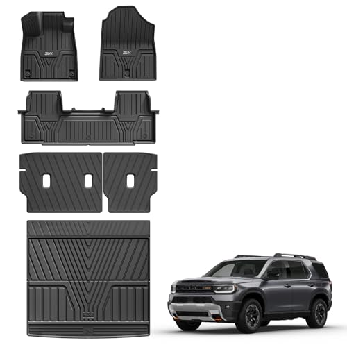 3W Floor Mats and Cargo Mat for Honda Passport 2026, All Weather TPE Custom Fit Passport Floor Liner 1st & 2nd Row & Trunk Mat with Backrest Mat, Full Set for 2026 Honda Passport Accessories, Black - size: 8. Passport|2026|Full Sets