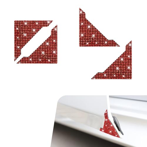 4 PCS Car Door Edge Guard, Bling Rhinestone Anti-Scratch Door Edge Protector Sticker, Self-Adhesive Automotive Front Rear Doors Corner Sticker Film, Universal for Most Cars (Red) - color: Red