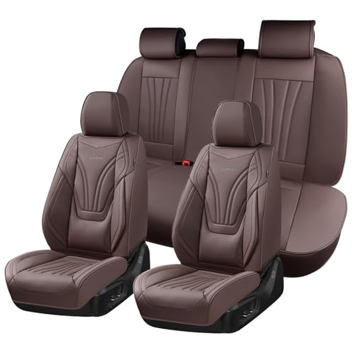 Coverado Car Seat Covers Full Set, 5 Piece Car Seat Protector with Lumbar Support & Removable Headrest, Breathable Leather Front Rear Seat Cushion Universal Fit for Truck Automotive Brown - color: Lumbar-Brown, size: Full Set