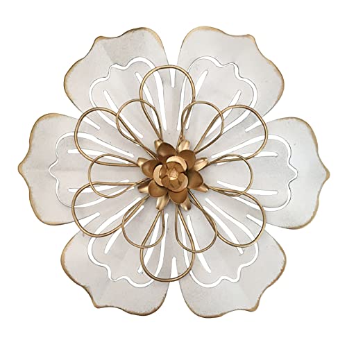 Metal Flower Wall Art Decor, 8.3" Rustic Modern Floral Sculpture, Distressed Iron Wall Hanging Home Decoration Accent Artworks for Indoor Kitchen Bedroom Living Room Office Outdoor Garden Patio - 06 - color: 06-White Gold