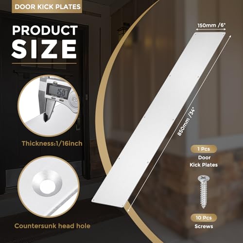 uxcell Door Kick Plate, 6 x 34 Inches Anodized Aluminum Kick Plate Door Plate, 1.5mm (1/16 Inch) Thickness, for Exterior Front Door or Back Door, Silver (Single Pack) - color: Silver, size: 6 x 34 Inch