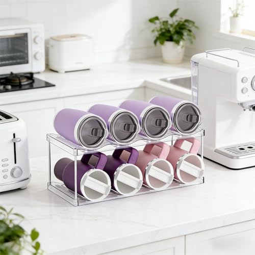 Stackable Water Bottle Organizer for Cabinet,2 Tier Water Bottle Holder for Stanley Yeti 40 oz Bottle Shelf,Clear Tumbler Storage Organizer,Wine Rack,Cup Organizer for Kitchen Cabinets Counter Pantry - size: 3 Tier-Hold 8 Bottles