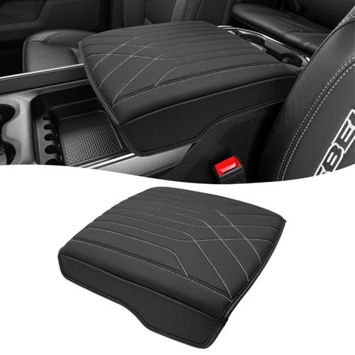 KBH Center Console Armrest Cover for 2019-2026 Dodge Ram 1500 2500 3500 5th Gen, Floor Console Bucket Seat, Arm Rest Cushion Pad Protector, Vinyl Leather, Black-Gray Stitches - color: Black-Gray Stitch