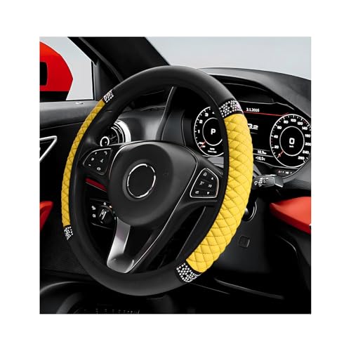 Bling Car Steering Wheel Cover, 15 Inch Sparkly Rhinestone Soft Leather Steering Wheel Protector, Non-Slip Universal Auto Elastic Steering Wheel Covers for Women Girls (Yellow) - color: Yellow