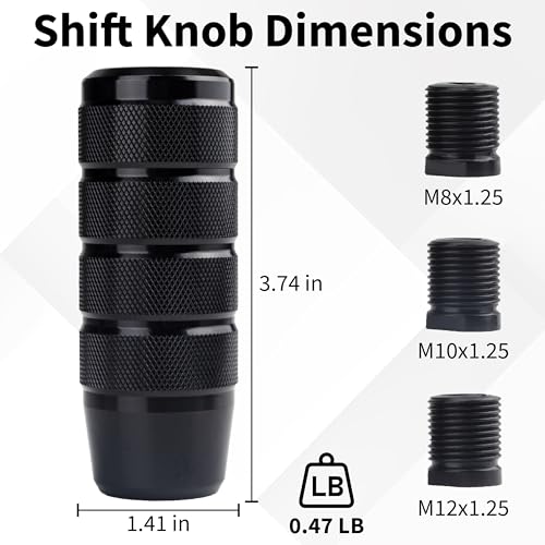 ecocstm Car Shifter Knob, Aluminum Gear Shift Style Knobs, Car Accessories 3.74" Black Shift Knob with 3 Threaded Adapters M8 M10 M12 x 1.25 Fit Universal Manual Transmission, Automotive, Trucks - color: Black