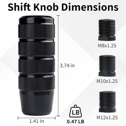 ecocstm Car Shifter Knob, Aluminum Gear Shift Style Knobs, Car Accessories 3.74" Black Shift Knob with 3 Threaded Adapters M8 M10 M12 x 1.25 Fit Universal Manual Transmission, Automotive, Trucks - color: Black