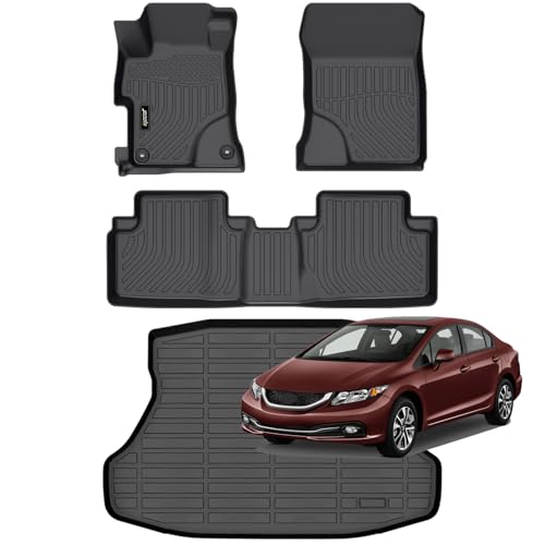 Jenofa-Car Floor Mats for Honda Civic 2012-2015 & Civic Si Only Sedan 2012-2015(Include Hybrid) (Not Coupe) All Weather Floor Mats Full Set Floor Liners Car Mat for Honda Civic Accessories - style: 4|For civic|2012-2015|Set