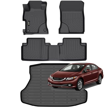 Jenofa-Car Floor Mats for Honda Civic 2012-2015 & Civic Si Only Sedan 2012-2015(Include Hybrid) (Not Coupe) All Weather Floor Mats Full Set Floor Liners Car Mat for Honda Civic Accessories - style: 4|For civic|2012-2015|Set