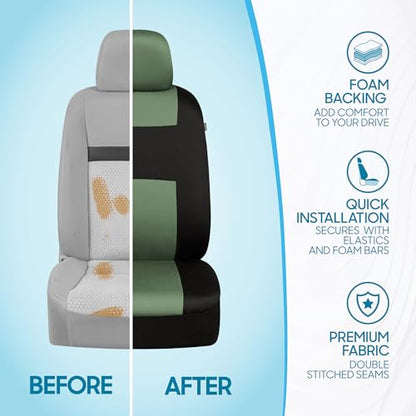 BDK PolyPro Car Seat Covers Full Set in Green on Black, Front and Rear Split Bench Seat Covers for Cars, Easy to Install Car Seats Cover Set and Accessories for Auto Trucks Van SUV - Green - color: Green