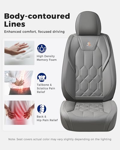 Huidasource Seat Covers Full Set, Universal Fit for Most Cars SUVs Trucks, Full Coverage Waterproof Leather Car Seat Cover, Airbag, Cupholder Compatible, Seat Function Retain, Velcro Adjustable, Gray - color: FS: Gray, size: Full Set