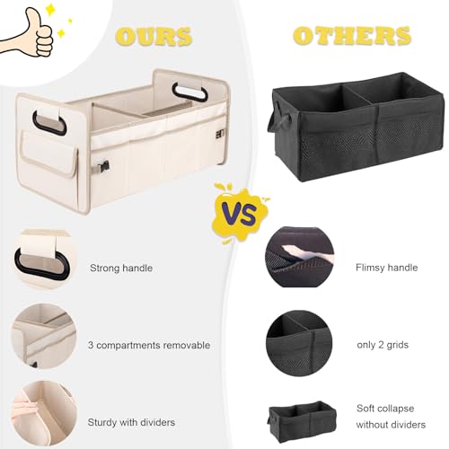 Car Trunk Organizer, Car Organizers and Storage Collapsible Multi Compartment Container Box, Adjustable Car Accessories for SUV Sedan Truck, Standard Size, Beige - color: Beige, size: Standard