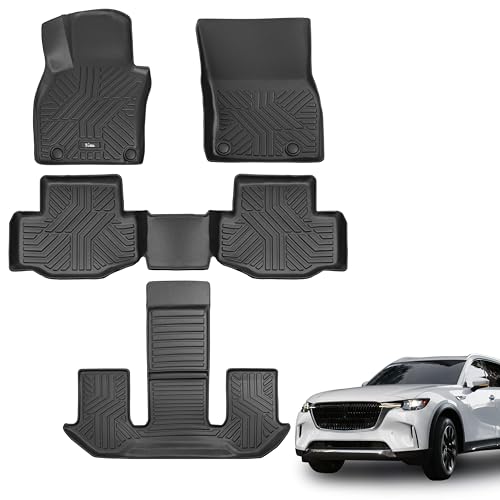 KARPAL Floor Mats for 2026 2025 2024 Mazda CX90 & CX90 PHEV (Only fit 6&7 Seats, Not for 8), All Weather TPE Custom Fit Floor Liners Car Mats Accessories, 1st & 2nd & 3rd Row - style: 2024-2026 | For Mazda CX90 | 1st & 2nd & 3rd Row